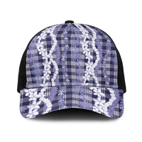 Hawaiian Ohia Lehua Lei Baseball Net Cap Plaid Palaka Uliuli hohonu Pattern LT9 One Size Black Navy - Polynesian Pride