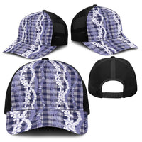 Hawaiian Ohia Lehua Lei Baseball Net Cap Plaid Palaka Uliuli hohonu Pattern LT9 - Polynesian Pride