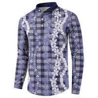 Hawaiian Ohia Lehua Lei Button Sweatshirt Plaid Palaka Uliuli hohonu Pattern - Polynesian Pride