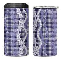 Hawaiian Ohia Lehua Lei 4 in 1 Can Cooler Tumbler Plaid Palaka Uliuli hohonu Pattern - Polynesian Pride