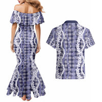 Hawaiian Ohia Lehua Lei Couples Matching Mermaid Dress and Hawaiian Shirt Plaid Palaka Uliuli hohonu Pattern LT9 - Polynesian Pride