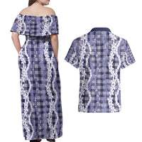 Hawaiian Ohia Lehua Lei Couples Matching Off Shoulder Maxi Dress and Hawaiian Shirt Plaid Palaka Uliuli hohonu Pattern LT9 - Polynesian Pride