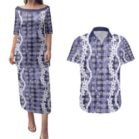 Hawaiian Ohia Lehua Lei Couples Matching Puletasi and Hawaiian Shirt Plaid Palaka Uliuli hohonu Pattern LT9 Navy - Polynesian Pride
