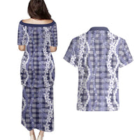 Hawaiian Ohia Lehua Lei Couples Matching Puletasi and Hawaiian Shirt Plaid Palaka Uliuli hohonu Pattern LT9 - Polynesian Pride
