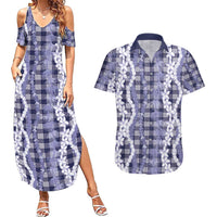 Hawaiian Ohia Lehua Lei Couples Matching Summer Maxi Dress and Hawaiian Shirt Plaid Palaka Uliuli hohonu Pattern LT9 Navy - Polynesian Pride