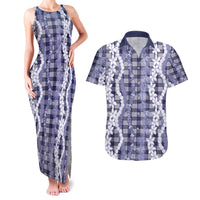 Hawaiian Ohia Lehua Lei Couples Matching Tank Maxi Dress and Hawaiian Shirt Plaid Palaka Uliuli hohonu Pattern LT9 Navy - Polynesian Pride
