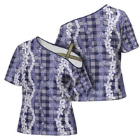 Hawaiian Ohia Lehua Lei Cross Shoulder Shirt Plaid Palaka Uliuli hohonu Pattern - Polynesian Pride