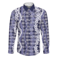 Hawaiian Ohia Lehua Lei Family Matching Long Sleeve Bodycon Dress and Hawaiian Shirt Plaid Palaka Uliuli hohonu Pattern - Polynesian Pride