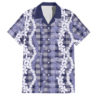 Hawaiian Ohia Lehua Lei Family Matching Off The Shoulder Long Sleeve Dress and Hawaiian Shirt Plaid Palaka Uliuli hohonu Pattern LT9 Dad's Shirt - Short Sleeve Navy - Polynesian Pride