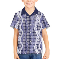 Hawaiian Ohia Lehua Lei Family Matching Off The Shoulder Long Sleeve Dress and Hawaiian Shirt Plaid Palaka Uliuli hohonu Pattern LT9 - Polynesian Pride