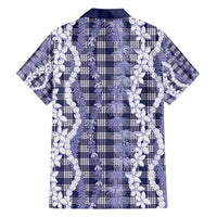 Hawaiian Ohia Lehua Lei Family Matching Off Shoulder Short Dress and Hawaiian Shirt Plaid Palaka Uliuli hohonu Pattern - Polynesian Pride