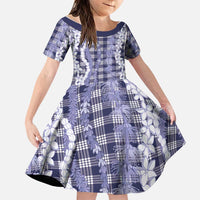 Hawaiian Ohia Lehua Lei Family Matching Summer Maxi Dress and Hawaiian Shirt Plaid Palaka Uliuli hohonu Pattern - Polynesian Pride