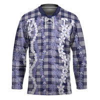 Hawaiian Ohia Lehua Lei Hockey Jersey Plaid Palaka Uliuli hohonu Pattern - Polynesian Pride