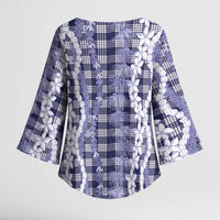 Hawaiian Ohia Lehua Lei Kimono Sleeve Blouse Plaid Palaka Uliuli hohonu Pattern - Polynesian Pride