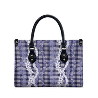 Hawaiian Ohia Lehua Lei Leather Bag Plaid Palaka Uliuli hohonu Pattern - Polynesian Pride