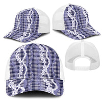 Hawaiian Ohia Lehua Lei Mesh Trucker Cap Plaid Palaka Uliuli hohonu Pattern LT9 - Polynesian Pride