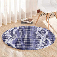 Hawaiian Ohia Lehua Lei Round Carpet Plaid Palaka Uliuli hohonu Pattern - Polynesian Pride