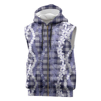 Hawaiian Ohia Lehua Lei Sleeveless Zip Hoodie Plaid Palaka Uliuli hohonu Pattern - Polynesian Pride