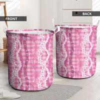 Hawaiian Ohia Lehua Lei Laundry Basket Plaid Palaka Akala Pattern - Polynesian Pride