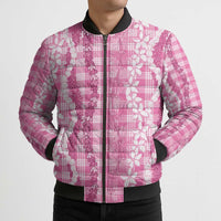 Hawaiian Ohia Lehua Lei Bomber Puffer Jacket Plaid Palaka Akala Pattern - Polynesian Pride