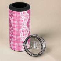 Hawaiian Ohia Lehua Lei 4 in 1 Can Cooler Tumbler Plaid Palaka Akala Pattern - Polynesian Pride
