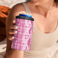 Hawaiian Ohia Lehua Lei 4 in 1 Can Cooler Tumbler Plaid Palaka Akala Pattern - Polynesian Pride