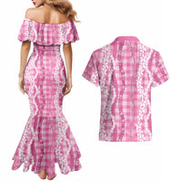 Hawaiian Ohia Lehua Lei Couples Matching Mermaid Dress and Hawaiian Shirt Plaid Palaka Akala Pattern LT9 - Polynesian Pride