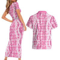 Hawaiian Ohia Lehua Lei Couples Matching Short Sleeve Bodycon Dress and Hawaiian Shirt Plaid Palaka Akala Pattern LT9 - Polynesian Pride