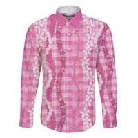 Hawaiian Ohia Lehua Lei Family Matching Long Sleeve Bodycon Dress and Hawaiian Shirt Plaid Palaka Akala Pattern - Polynesian Pride