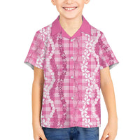 Hawaiian Ohia Lehua Lei Family Matching Off Shoulder Maxi Dress and Hawaiian Shirt Plaid Palaka Akala Pattern LT9 - Polynesian Pride