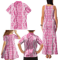 Hawaiian Ohia Lehua Lei Family Matching Tank Maxi Dress and Hawaiian Shirt Plaid Palaka Akala Pattern - Polynesian Pride