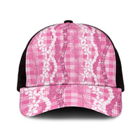 Hawaiian Ohia Lehua Lei Mesh Trucker Cap Plaid Palaka Akala Pattern LT9 One Size Black Pink - Polynesian Pride