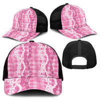 Hawaiian Ohia Lehua Lei Mesh Trucker Cap Plaid Palaka Akala Pattern LT9 - Polynesian Pride