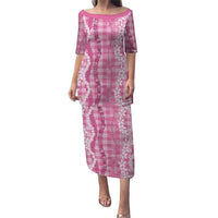 Hawaiian Ohia Lehua Lei Puletasi Plaid Palaka Akala Pattern LT9 Long Dress Pink - Polynesian Pride