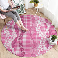 Hawaiian Ohia Lehua Lei Round Carpet Plaid Palaka Akala Pattern - Polynesian Pride