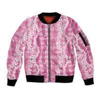 Hawaiian Ohia Lehua Lei Sleeve Zip Bomber Jacket Plaid Palaka Akala Pattern - Polynesian Pride