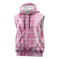 Hawaiian Ohia Lehua Lei Sleeveless Hoodie Plaid Palaka Akala Pattern - Polynesian Pride
