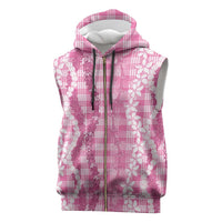 Hawaiian Ohia Lehua Lei Sleeveless Zip Hoodie Plaid Palaka Akala Pattern - Polynesian Pride