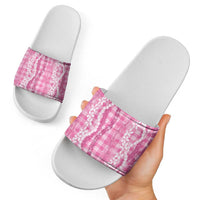 Hawaiian Ohia Lehua Lei Slide Sandals Plaid Palaka Akala Pattern - Polynesian Pride