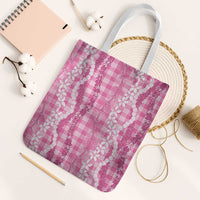 Hawaiian Ohia Lehua Lei Tote Bag Plaid Palaka Akala Pattern - Polynesian Pride