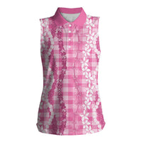 Hawaiian Ohia Lehua Lei Women Sleeveless Polo Shirt Plaid Palaka Akala Pattern - Polynesian Pride