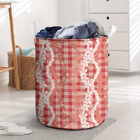 Hawaiian Ohia Lehua Lei Laundry Basket Plaid Palaka Ulaula Pattern - Polynesian Pride