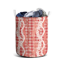 Hawaiian Ohia Lehua Lei Laundry Basket Plaid Palaka Ulaula Pattern - Polynesian Pride