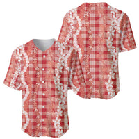 Hawaiian Ohia Lehua Lei Baseball Jersey Plaid Palaka Ulaula Pattern - Polynesian Pride