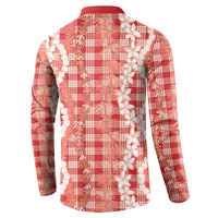 Hawaiian Ohia Lehua Lei Button Sweatshirt Plaid Palaka Ulaula Pattern - Polynesian Pride