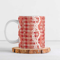 Hawaiian Ohia Lehua Lei Ceramic Mug Plaid Palaka Ulaula Pattern - Polynesian Pride