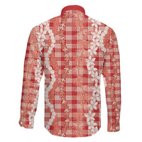 Hawaiian Ohia Lehua Lei Family Matching Off The Shoulder Long Sleeve Dress and Hawaiian Shirt Plaid Palaka Ulaula Pattern - Polynesian Pride