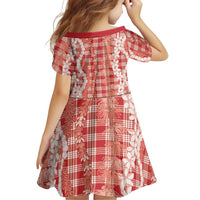 Hawaiian Ohia Lehua Lei Family Matching Off Shoulder Maxi Dress and Hawaiian Shirt Plaid Palaka Ulaula Pattern - Polynesian Pride
