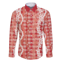 Hawaiian Ohia Lehua Lei Family Matching Off Shoulder Maxi Dress and Hawaiian Shirt Plaid Palaka Ulaula Pattern - Polynesian Pride