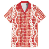 Hawaiian Ohia Lehua Lei Family Matching Puletasi and Hawaiian Shirt Plaid Palaka Ulaula Pattern LT9 Dad's Shirt - Short Sleeve Red - Polynesian Pride